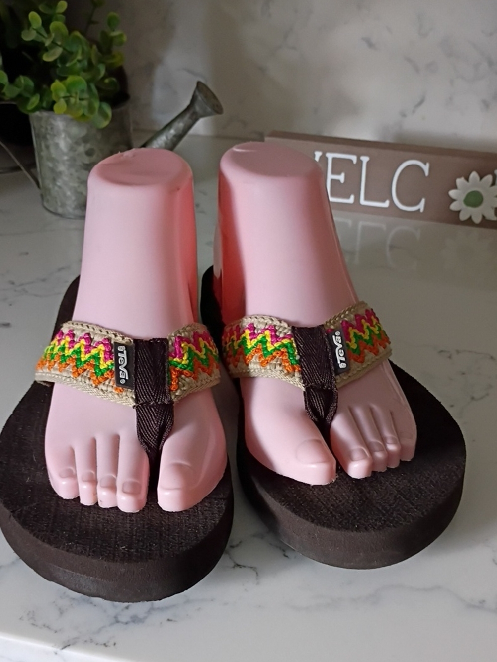 Teva Women’s Pink and Brown Multicolor Woven Strap Sandals